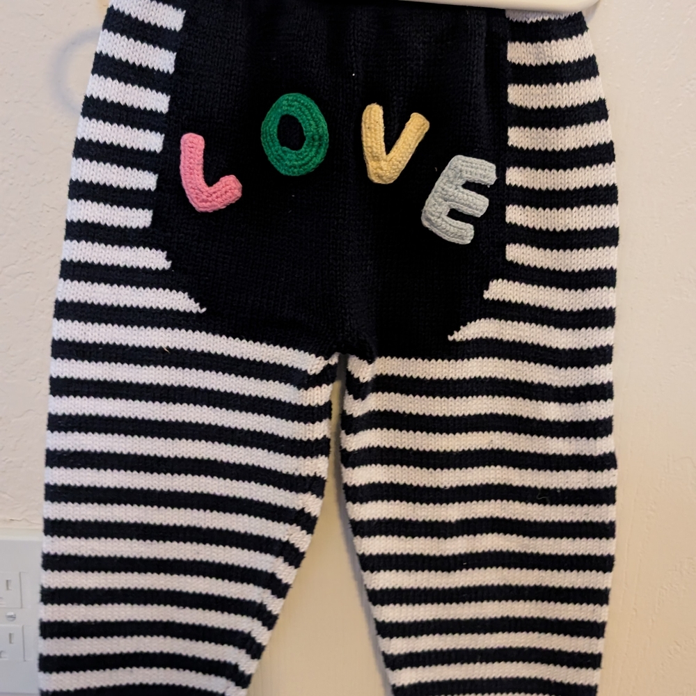 Striped Knit Pants with LOVE Letters